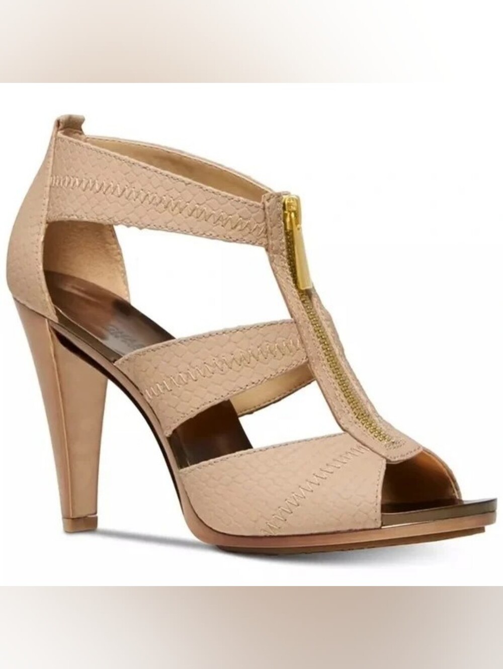 Michael Kors Berkley T-Strap Heels – Size 10 – Nude Snakeskin Embossed